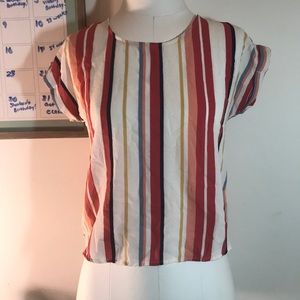Pink Rose Strip Short Sleeved Top